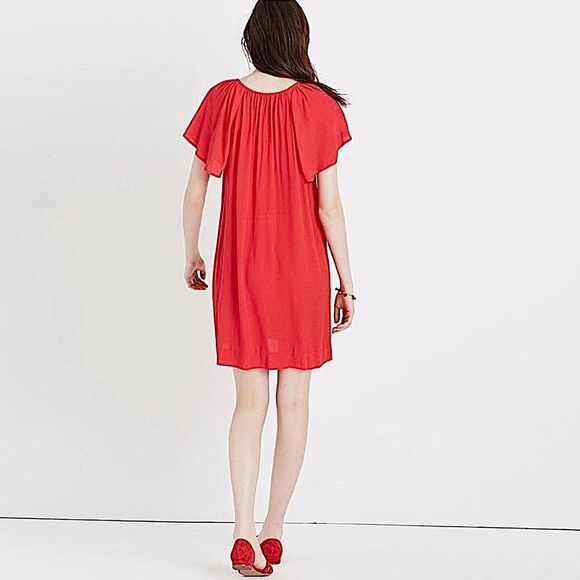 MADEWELL Dress Lace Up Front Flutter Sleeve Red Shift Size Medium - Picture 2 of 9